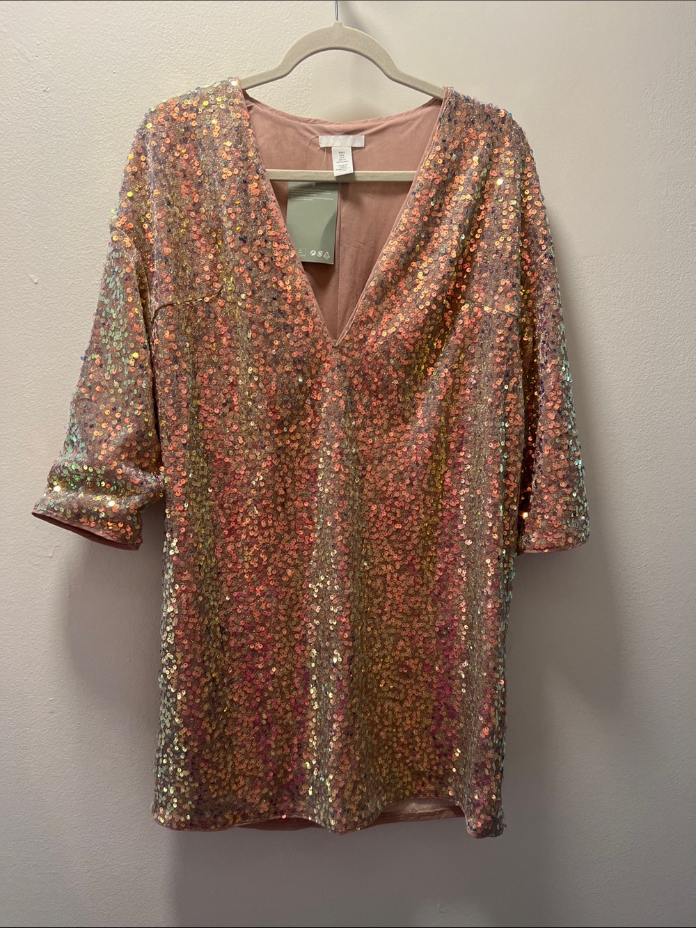 H&M Pink Sequin V-Neck Dress